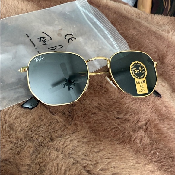 Ray-Ban Accessories - New authentic ray ban Gold hexagonal flat Sunglasses